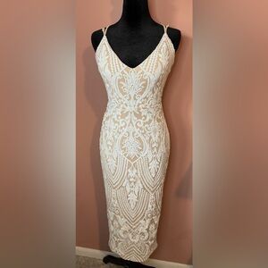 Genna Sequin Patterned Tan Midi Dress